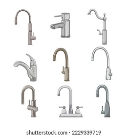 caricatura de la serie de agua de grifo. caída de grifo, cocina de baño, flujo limpio, tubería de lavabo, ilustración del vector de agua de grifo