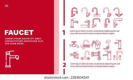 faucet water sink tap bathroom landing web page header vector. clean home, modern interior, white drop, wash, plumbing metal, hous pipe faucet water sink tap bathroom color illustrations