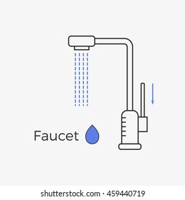 Faucet (water tap) thin line icon. Vector illustration for web or infographics. Equipment for bathroom or kitchen.