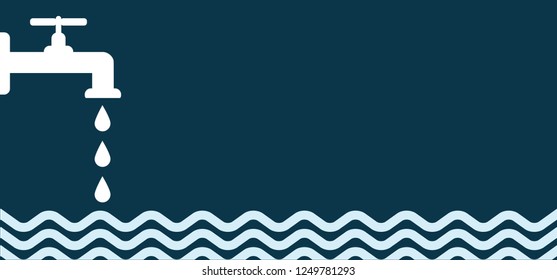 Faucet. World water day, march. Save the water, oceans day. Vector stop H2O day. Blue line wave pattern. Vector drop, aqua, sea banner.  Wastewater.  Water jet or water tap with drops. Droplet.