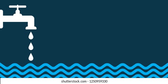 Faucet. World water day, march. Save the water, oceans day. Vector stop H2O day. Blue line wave pattern. Vector drop, aqua, sea banner.  Wastewater.  Water jet or water tap with drops. Droplet