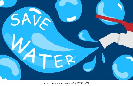 Faucets saving water concept banner flat vector