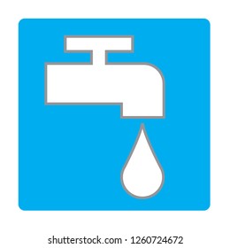 Faucets and water drops isolated on white blue background.