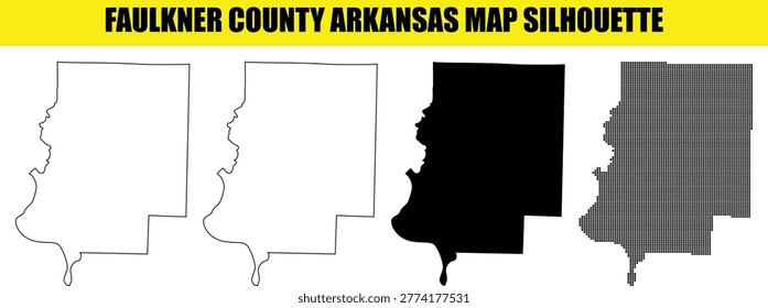 Faulkner county arkansas map silhouette high resolution outline filled and pixelated versions vector graphics design set pack.