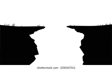 Fault and cliff in center of road. Malfunction and disaster with collapsing crisis and graphic damage with vector destruction