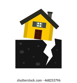 Fault of earth icon in flat style isolated on white background. Natural disaster symbol