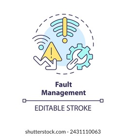 Fault management multi color concept icon. Log analyzing, vulnerability assessment. Server administration maintenance. Round shape line illustration. Abstract idea. Graphic design. Easy to use