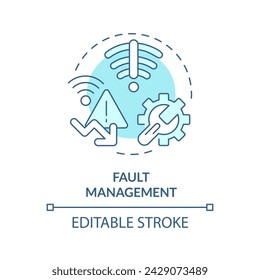 Fault management soft blue concept icon. Log analyzing, vulnerability assessment. Server administration maintenance. Round shape line illustration. Abstract idea. Graphic design. Easy to use