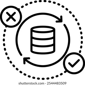 Icono de tolerancia a fallos: sistema redundante con una flecha de copia de seguridad. Estilo de contorno de Vector negro
