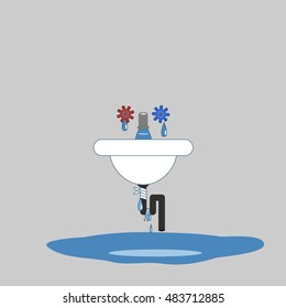 faulty old plumbing on a gray background