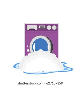 Faulty washing machine in a puddle isolated