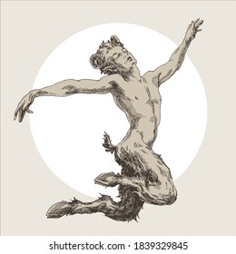 The Faun hovers in a leap, engraving.