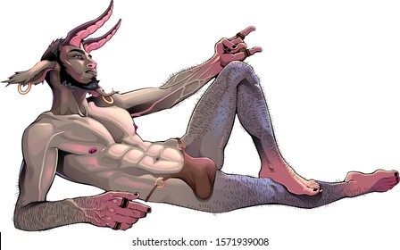 Faun lying down. Vector fantasy isolated character.