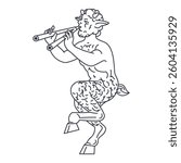 Faun Playing Double Flute Line Art – Mythological Satyr Outline Drawing
