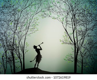 faun playing in the spring forest, vector