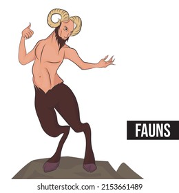 Faun, Roman mythology of appearance, legs and feet are of a male goat, horns and pointed ears of an animal.