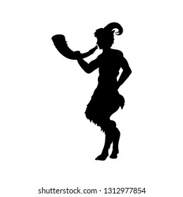 Faun Satyr blowing into horn silhouette ancient mythology fantasy