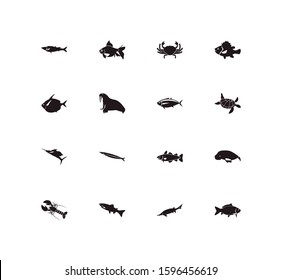 Fauna icon set and arctic char fish with tuna, saury and cod fish. Sanma related fauna icon vector for web UI logo design.