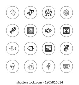 Fauna icon set. collection of 16 outline fauna icons with aquarium, bird, flamingo, fish, manta ray, pelican, ostrich, parrot icons.
