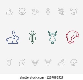 Fauna icon set and snake with fox, unicorn and falcon. Reindeer related fauna icon vector for web UI logo design.