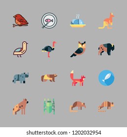 fauna icon set. vector set about owl, ostrich, shrew and fish icons set.