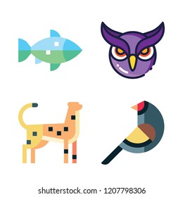 fauna icon set. vector set about cheetah, bird, owl and fish icons set.