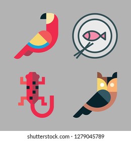 fauna icon set. vector set about owl, parrot, fish and salamander icons set.