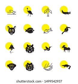 fauna icons. Editable 16 fauna icons. Included icons such as Platypus, Fish, Beaver, Baboon, Elk, Colibri, Tiger, Stingray, Toucan, Flounder, Lemur. fauna trendy icons for web.