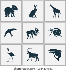 Fauna icons set with capybara, moose, ladybird and other gazelle elements. Isolated vector illustration fauna icons.