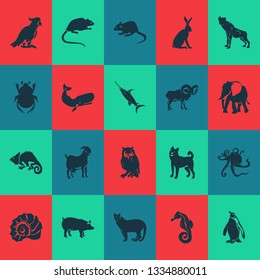 Fauna icons set with elephant, pig, ovis and other parrot elements. Isolated vector illustration fauna icons.