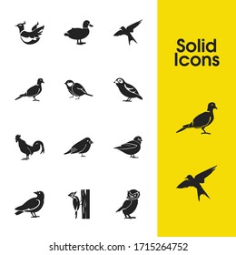 Fauna icons set with owl, swallow and tit bird elements. Set of fauna icons and finch concept. Editable vector elements for logo app UI design.