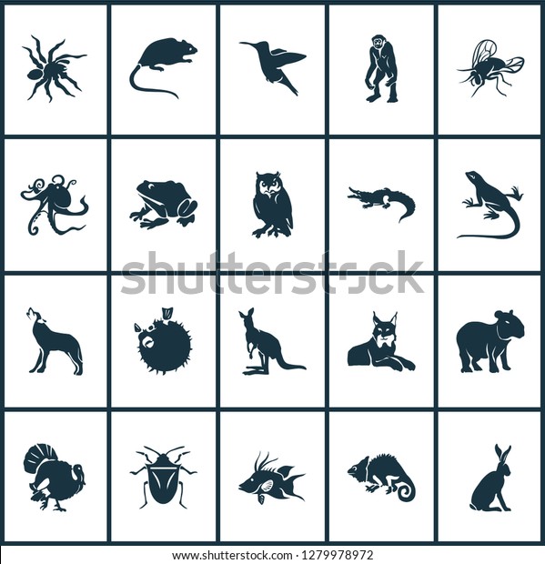 Fauna Icons Set Turkey Wolf Capybara Stock Vector (Royalty Free