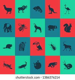 Fauna icons set with zebra, beaver, chamelon and other globefish elements. Isolated vector illustration fauna icons.