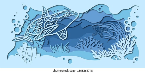 fauna with marine animals. template for making a lamp or postcard. vector image for laser cutting and plotter printing.