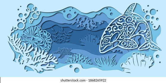 fauna with marine animals. template for making a lamp or postcard. vector image for laser cutting and plotter printing.