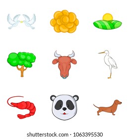 Fauna world icons set. Cartoon set of 9 fauna world vector icons for web isolated on white background