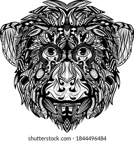 The fauna zentangle of monkey full of the ornament