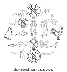Faunal icons set. Outline set of 25 faunal vector icons for web isolated on white background