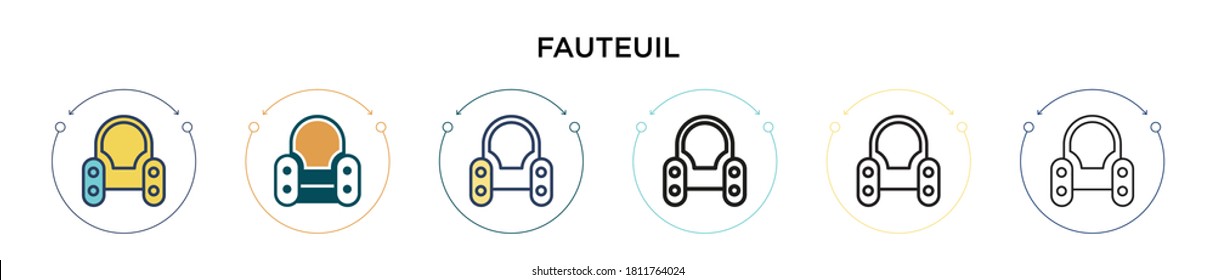 Fauteuil icon in filled, thin line, outline and stroke style. Vector illustration of two colored and black fauteuil vector icons designs can be used for mobile, ui, web