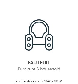 Fauteuil outline vector icon. Thin line black fauteuil icon, flat vector simple element illustration from editable furniture and household concept isolated stroke on white background