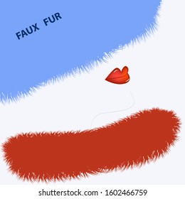 Faux fur, female profile, red lips - isolated on a white background - flat style - vector. Salon of fur clothes.