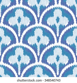 Faux Ikat Three Leaf Clover Scallop Pattern Seamless Background Tile