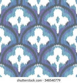 Faux Ikat Three Leaf Clover Scallop Pattern Seamless Background Tile