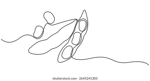 Fava beans continuous one line art drawing organic fava beans, pro vector illustration isolated on white background. beans vector pattern for vegan, One line drawing coffee beans, minimalist style.