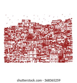 Favela, Brazilian slum in Rio de Janeiro, Brazil. Vector freehand pencil sketch.