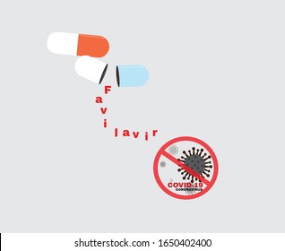 Favilavir covid-19 coronavirus antiviral drug with stop covid-19 coronavirus sign, vector illustation.