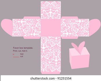 Favor box die cut. Classic victorian pink pattern.