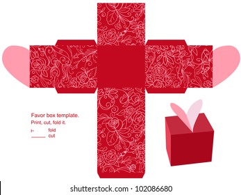 Favor box die cut. Floral pattern. Empty label.