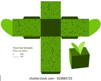 Favor box die cut. Grass pattern. Empty label.