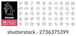 Favor editable line icons set. Linear hearts and love symbols